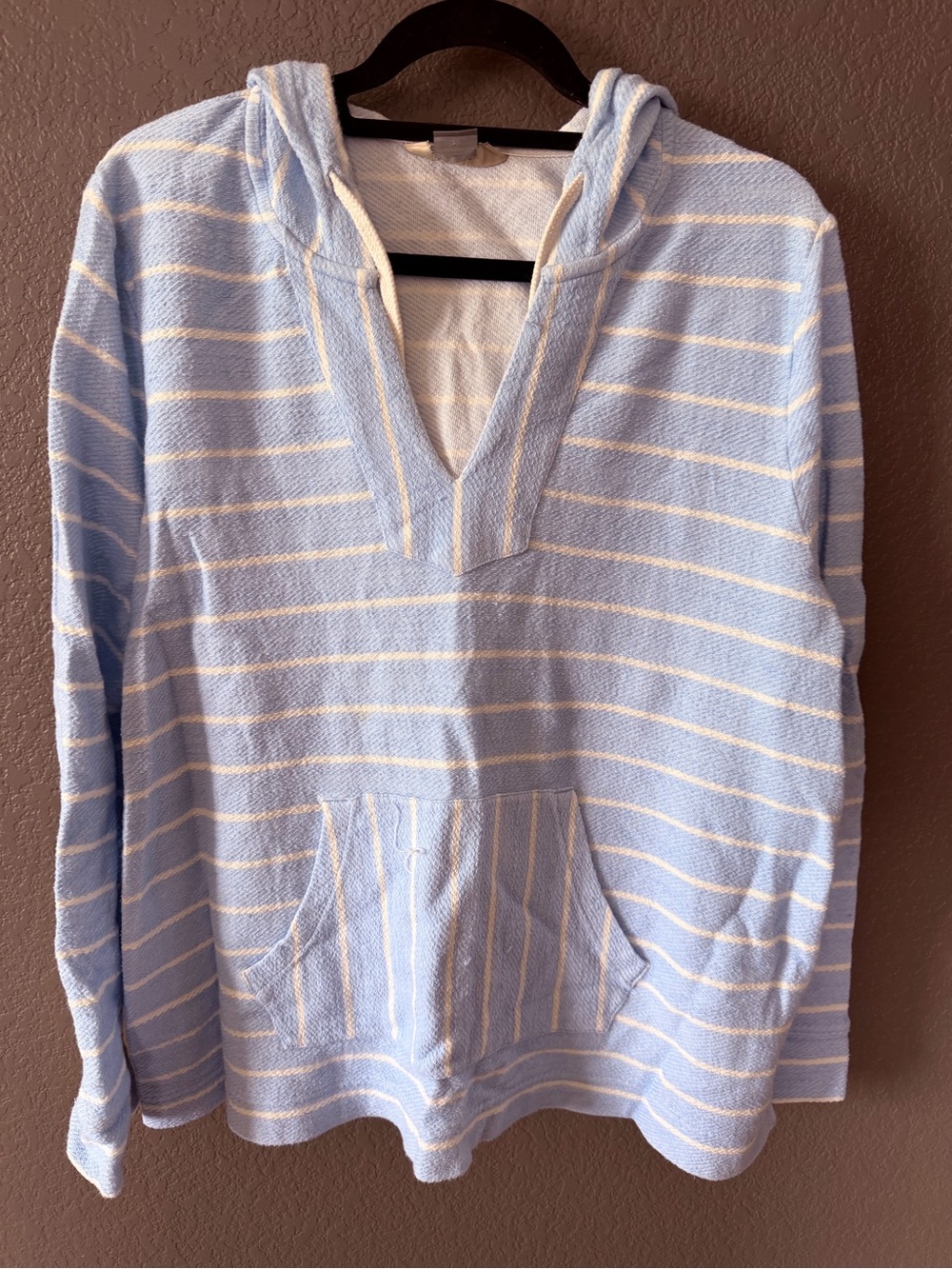 Natural Reflections Light Blue & White Striped V-Neck Hooded Sweater